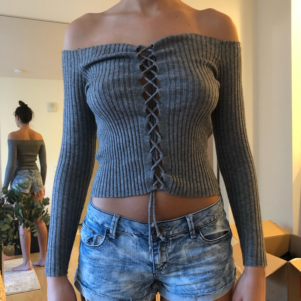 Subdued Lace-up Sweater